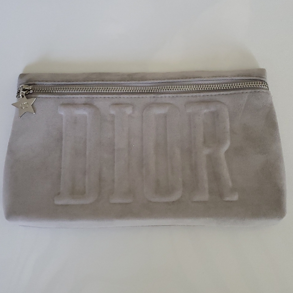 Dior suede cosmetic bag